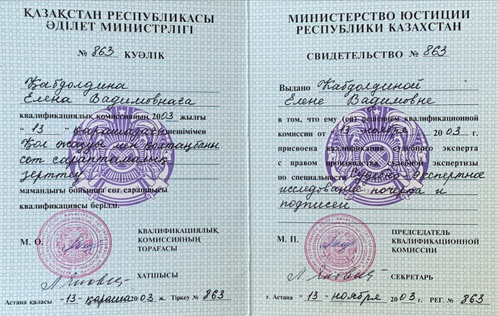 Сертификат повышения квалификации судебного эксперта